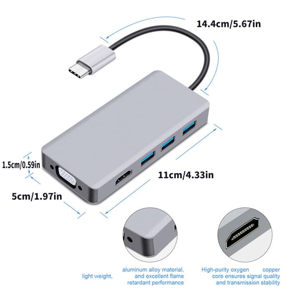 Professionella USB C-hubbar USB Typ C till Video VGA-adapter för digitala installationer