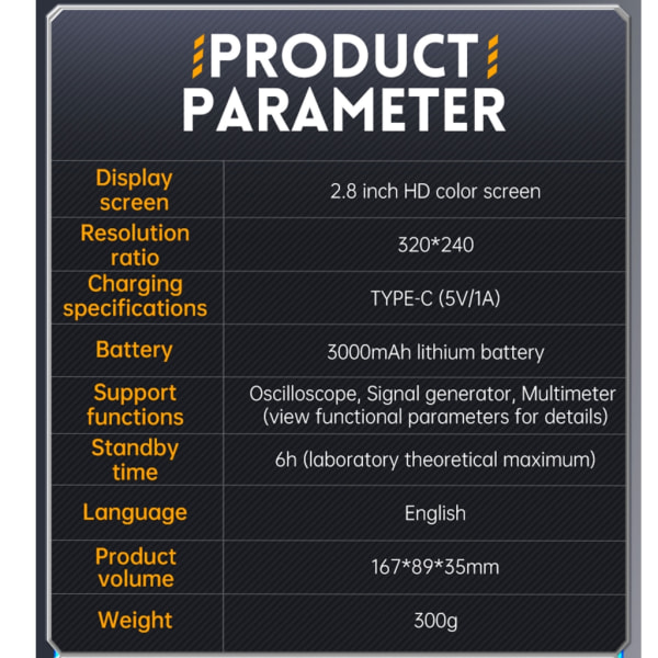 Bärbar 3 i 1 handhållen multimeter digitalt oscilloskop Mångsidig och effektiv DDS-funktionssignalgeneratorer 2,8"-skärm