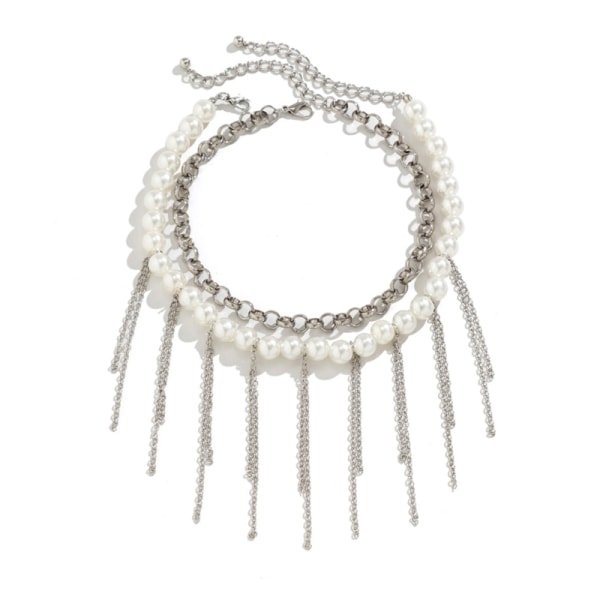 Vintage krage halsband imitation pärlor Choker tofsar halsband mode smycken dubbellager nyckelbenet kedja halsband