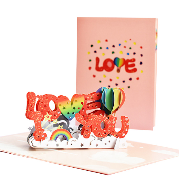 3D Pop Up I Love You -kortti Ystävänpäiväkortit kirjekuorella G