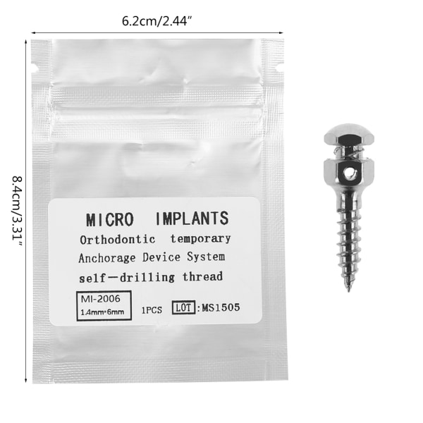 Dentala mikroimplantat Skruv självborrande tråd Ortodontisk förankring 1.4mm*10mm