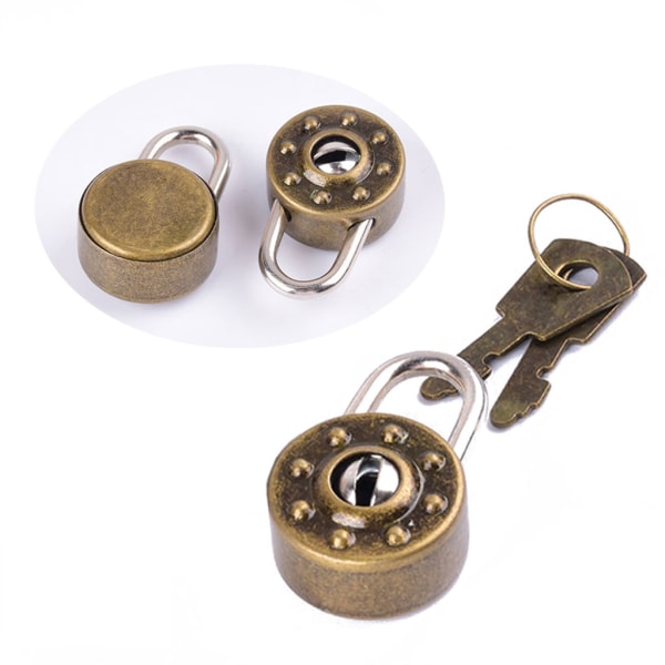 Vintage litet runt lås med för nyckel Minihänglås Metall för önskelås för väska Resväska Bagage Dagbok Smyckeskrin