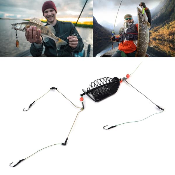20-100g Fiskemaddingbur Ståltråd 3 Line Krog Fiskefoder med Holder 90g