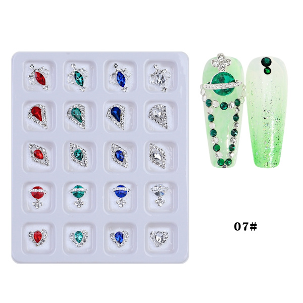 20 stk./sæt 3D Neglesmykker Luksus Legering Neglekunst Rhinestones Skinnende Krystal Diamant Ædelstene til Negleindretning Ringe Øreringe DIY