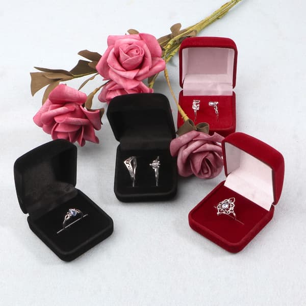 Flip Ring Box Sammet Smycken Presentbox Vigselring Förvaringsfodral för förlovning Bröllopsdag Alla hjärtans dag Black - Single ring 1