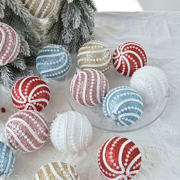 8cm glitter julgranskula splittringssäker skum julkulor prydnadsföremål för trädhängande grannlåt hänge nyår White