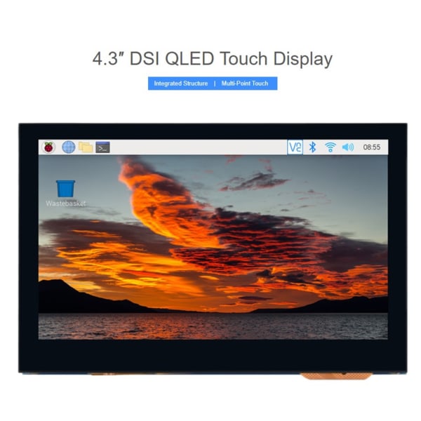 4,3-tums QLED-skärmpanel för RaspberryPi 4B 3B+ 3A+ 3B 2B CM3 CM3+ 4 800x480 pekskärmsbyte