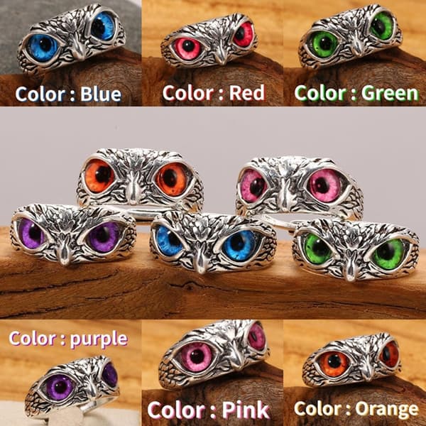 Søt Ugle Øye Ring Justerbar Ring Menn Kvinner Bryllup Finger Tilbehør 天蓝色