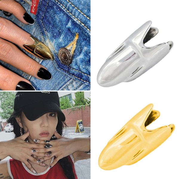 Justerbara Finger Nail Art Fingerringar Dam Flicka Presenter Smycken Nagelringar Justerbara Fingertop Ringar Legering Material Silver