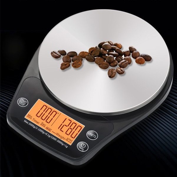 Kaffevåg med timer 0,1 g/3 kg Köksvåg med tarafunktion LCD-skärm Matvåg för bakning och matlagning Slitstark