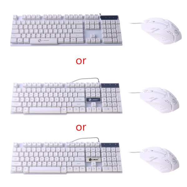 Gaming Tangentbord och Trådbunden Mus Combo Set LED-ljus Bakgrundsbelysning för Dator PC