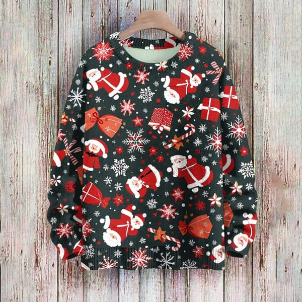 Langærmet julepullover til kvinder 3D-juleprintet pullover sweatshirt Black M