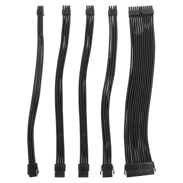 Flätad 24-stifts ATX-hylsa kabelförlängningssats för power PSU-kontakter 8P(4+4P) EPS (2+6P)/ 6P PCIE med kammar Black