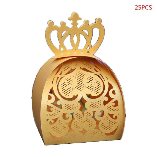 25 st/förpackning Love Heart Crown Laser Cut Hollow Favors Presenter Choklad Godis lådor Gold