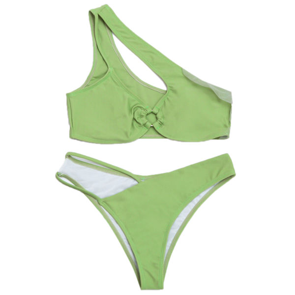 Baddräkt för kvinnor med spänne, oregelbunden enfärgad delad baddräkt, sexig bikini, tvådelad