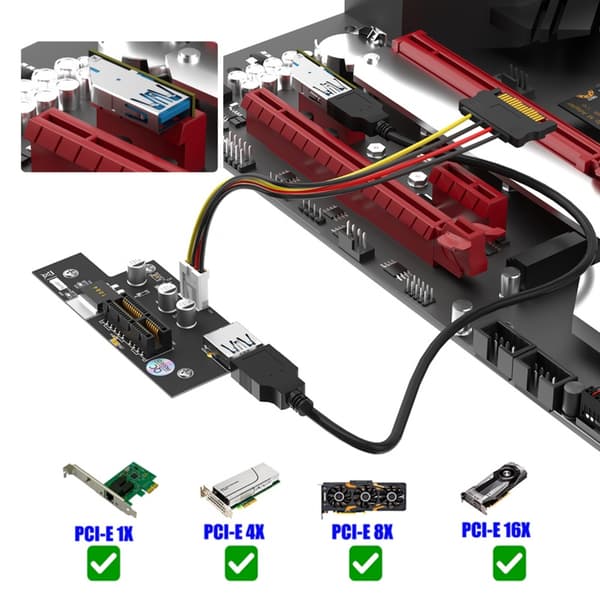PCIE 1X til X1 Horisontal USB3.0 Udvidelseskort til Computerbrug