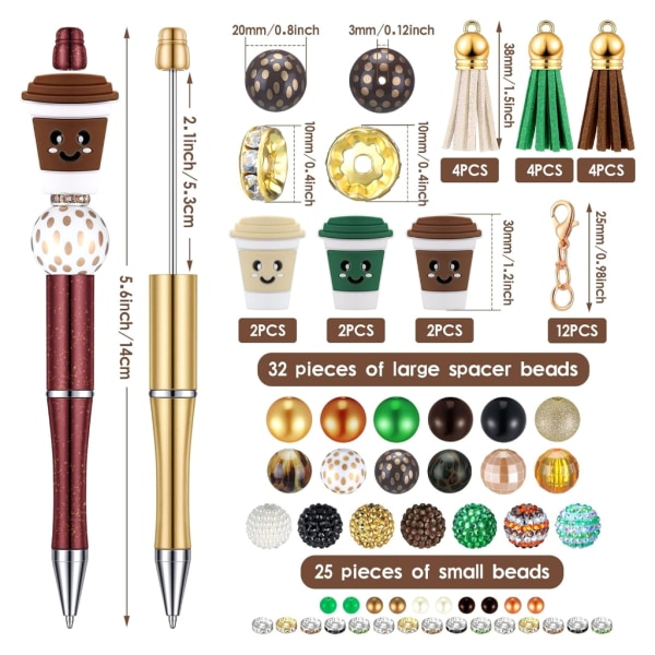 99 st pärlbar kulspetspenna med hantverkspärlor, vridbara snäppkrokar och färg tofsar för DIY Craft Christmas Party Favor
