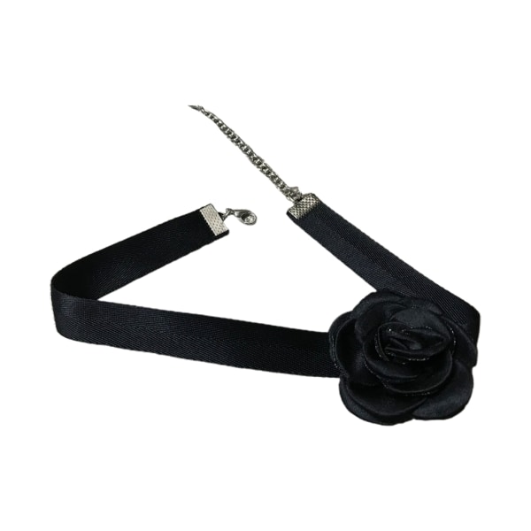 Tyg-Blomma Choker Svart Sammet-Nyckelhalsband Söt romantisk krage Halsband Bröllopsfest Smycken för kvinnor Flickor Black