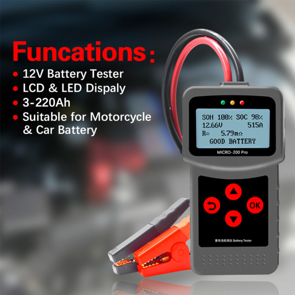 MICRO-200PRO Bilbatteritestare Kapacitet Digital billastavlastningssystem Analysator Auto Lastbil Motorcykelreparation