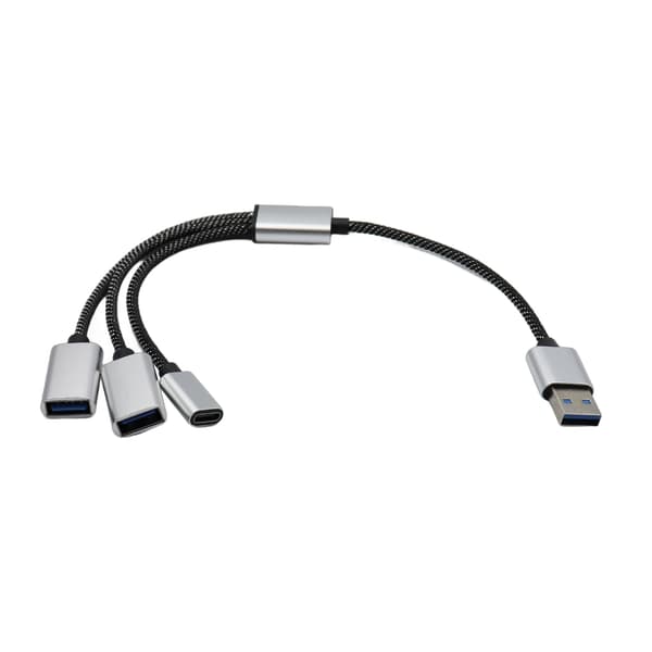 USB 2.0 Strømsplitterkabel, 1 Han til 2 Hun USB og 1 USB C Ladekabel