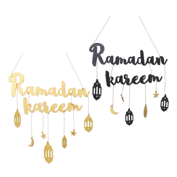 Eid Ramadan dekoration trä vägghängande Ramadan Kareem Moon Star hänge Gold