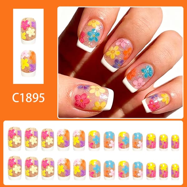 Blomsterglitter Lösnagel, Press-on Nagelset med 24 delar för Resor