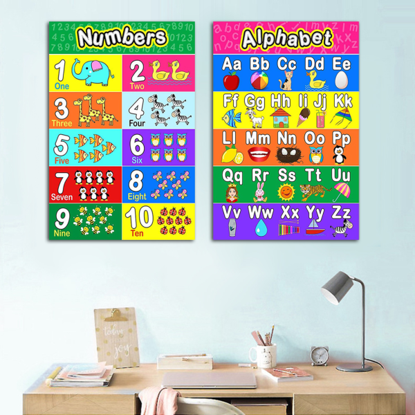 2st ABC Alphabet Poster Chart Number Poster Pre K Learning Poster för Dagis Väggdekor Laminerad 11,8 x 16,5In