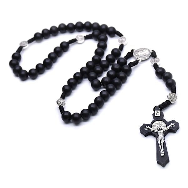 Svart Trä Kristus Jesus för Kors Religiösa Halsband Katolska Rosenkrans Halsband Kyrkliga Souvenirer Bönehänge Halsband