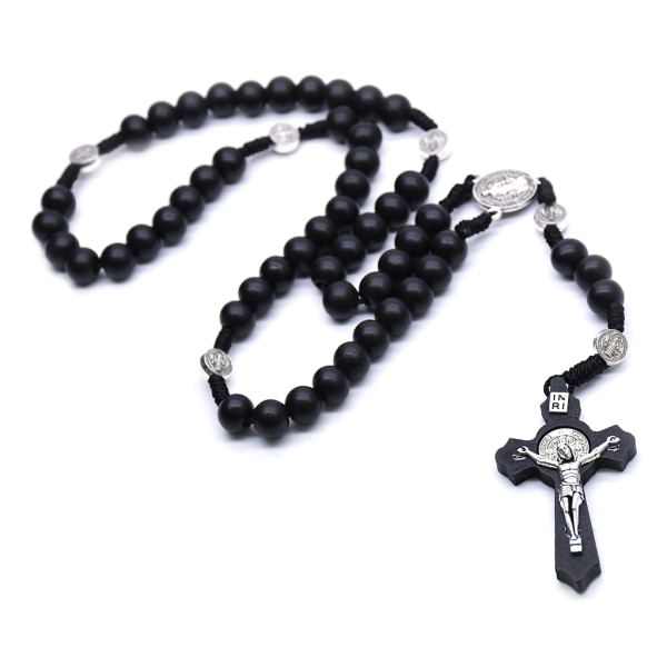 Svart trä Kristus Jesus för kors Religiösa halsband Katolska rosenkranshalsband Kyrka Souvenirer Bönhänge Halsband