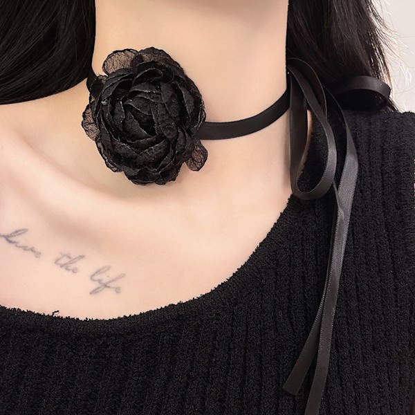 Retro-svart spetsblommahalsband Middagskalas Halsband Sexigt chokerkrage Smycken för kvinnor Mode justerbart halsband Black