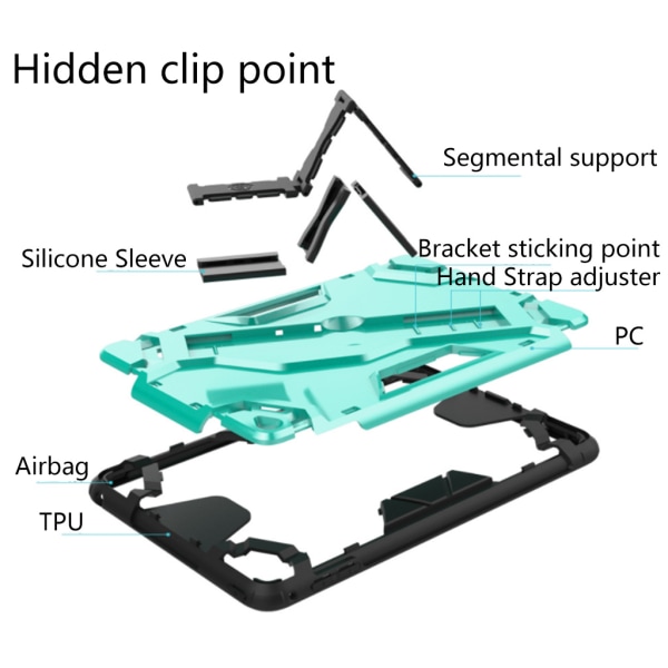 Tablett för case Heavy Duty Robust helkroppshybrid Stötsäker droppe för skydd Cover för w/remfäste Funktion för Mint Green