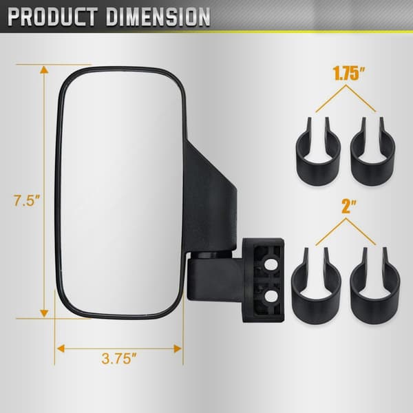 1 Par Justerbara UTV Sidospeglar Universal 1.6“-2“ Rullbur