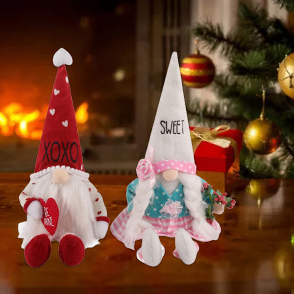 Alla hjärtans dag Gnome Plysch Hjärta Blomma Skandinavisk Tomte Elf Dekorationer Tomte null - Male
