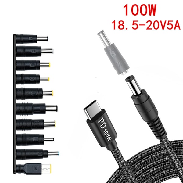 10 Tips USB C til DC5521 5.5x2.1mm Strømladekabel 200cm for bærbare datamaskiner