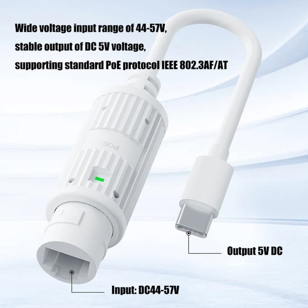 Tehokas POE-Type C -adapteri 48V - 5V 2.4A Type C -ulostulo kotiin