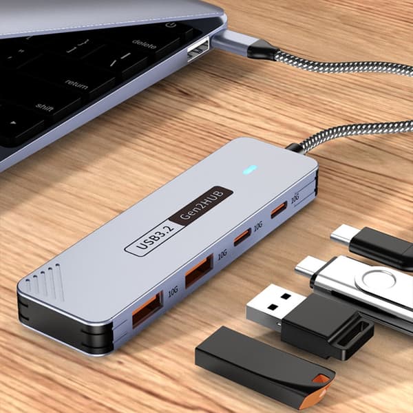 USB C Aluminium 10Gbps Dataöverföring 2x Typ C+2x USB Multifunktionell Adapter