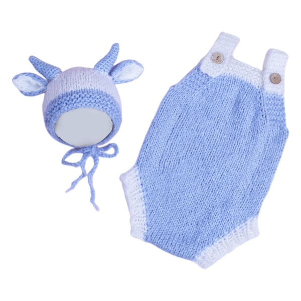 Baby Virkad Ko Ox Hat Bonnet Beanies Cap Romper Set Nyfödd fotografering rekvisita