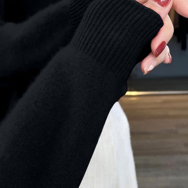 Dam V-ringad stickad tröja Casual lös långärmad pullover Jumper Toppar Black L