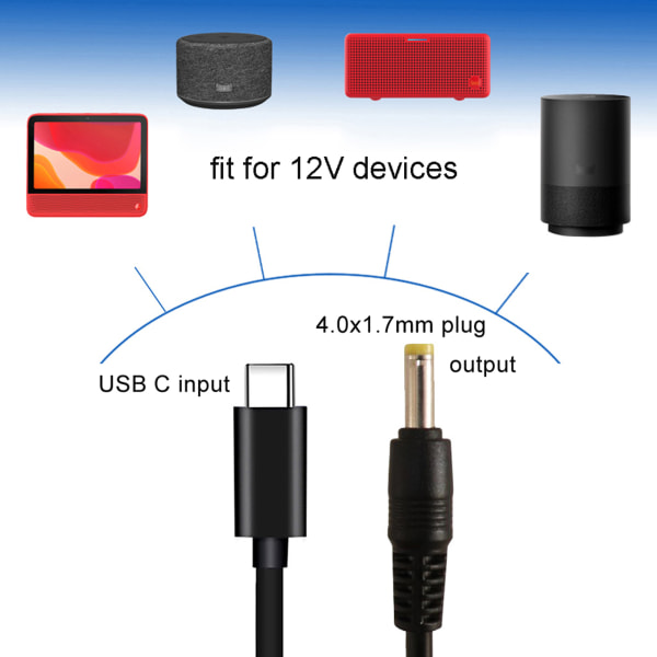 USB C/Typ-C PD till 12V 4,0x1,7 mm Power omvandlarsladd för LED-ljus Laptop Typ-C PD triggersladd