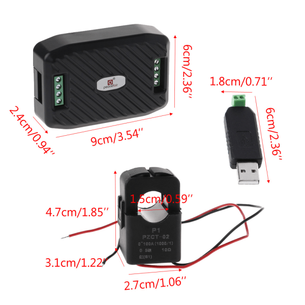PZEM-016 Multifunktionsmätare AC 80~260V 100A Spänning Ström Power Frekvens Energitestverktyg Split CT&USB