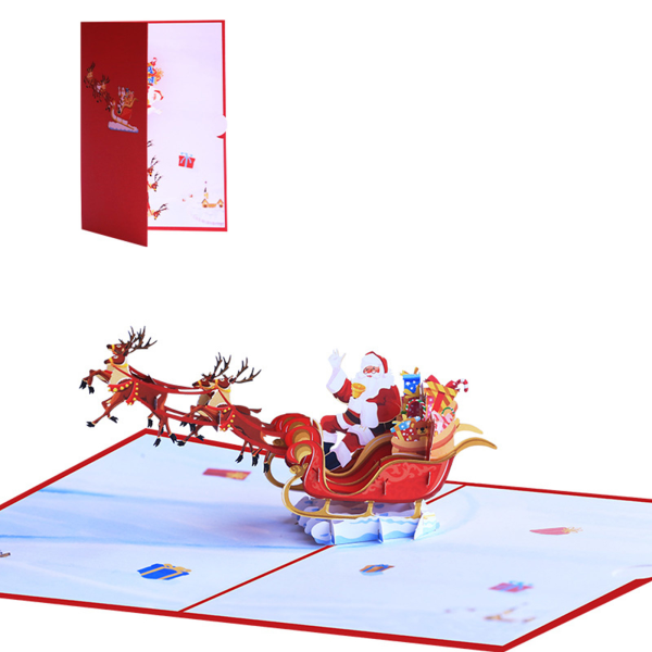 3D Julkort för Kreativa Pop Up Grattiskort Färgglada Flygande Renar Vagn Julkort Partygåvor för Nyår