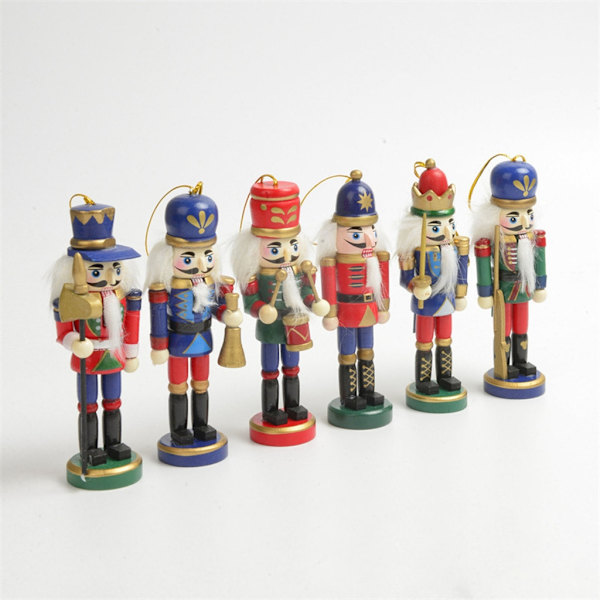 6st Nötknäppare Ornament Set Trä Nötknäppare Soldier King Juldekor för Xmas Tree Holiday Home Farmhouse Decor