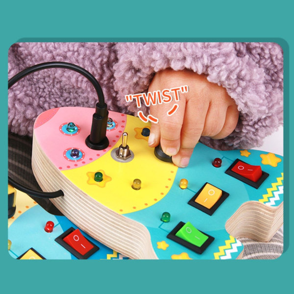 Småbarn Busy Board Raketformad Montessori-leksakstavla för finmotorik Livsfärdighet Lärande leksaksaktivitet Utbildning Present Pink