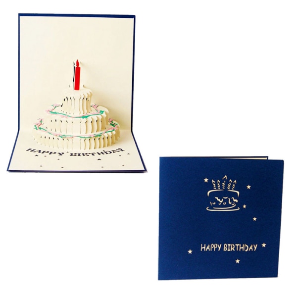 3D för Pop Up födelsedagstårta gratulationskort Tackmeddelande Välsigna kort för födelsedag Julbröllopsfest Handgjorda hantverk Blue