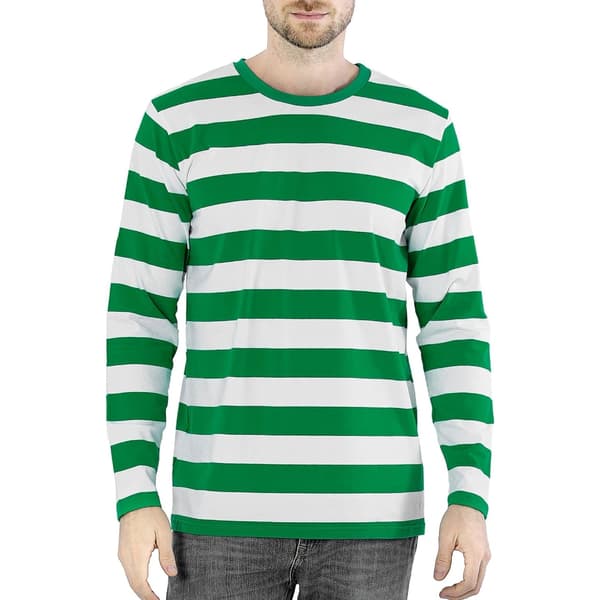 Stribet langærmet T-shirt med rund hals til mænd, basic afslappet top Multi L