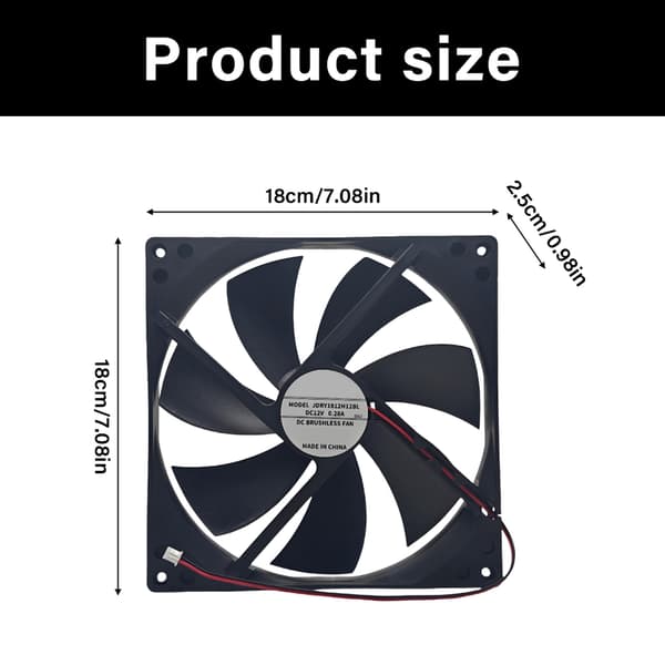 12V 180mm Computer Køleventilator 53CFM Luftstrøm Tynd 25mm XH2.54mm Stik Til Ventilationssystemer