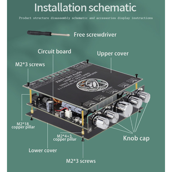 2.1-kanals TDA7498 Bluetooth-kompatibelt power 160Wx2+220W power BT, AUX,U-diskingångar