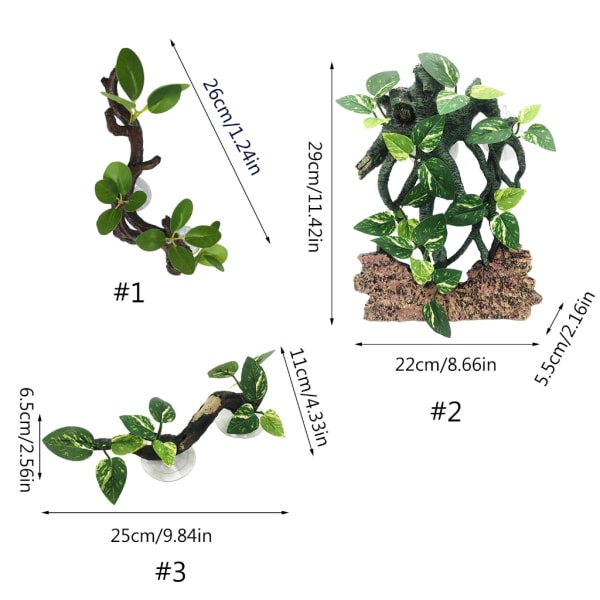 Reptil-klättrande gren Terrariumväxt Sugkopp Akvarier Dekoration Simulera vattenväxter Reptiler Träd för Gecko 1