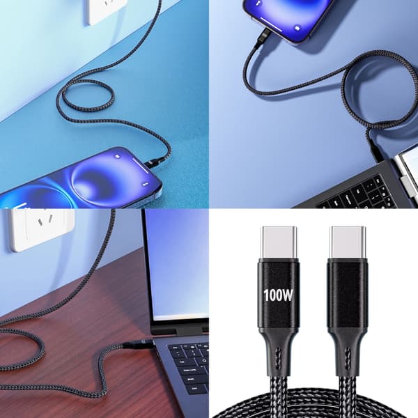PD100W Laddnings USB C Kabel Typ C Till Typ C Snabbladdningskabel Nylonkabel