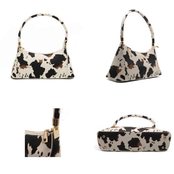 Cartoon Cow Print Kvinnor PU Läder Handväska Shoulder Dam Armhåla Bag Tote Handväska